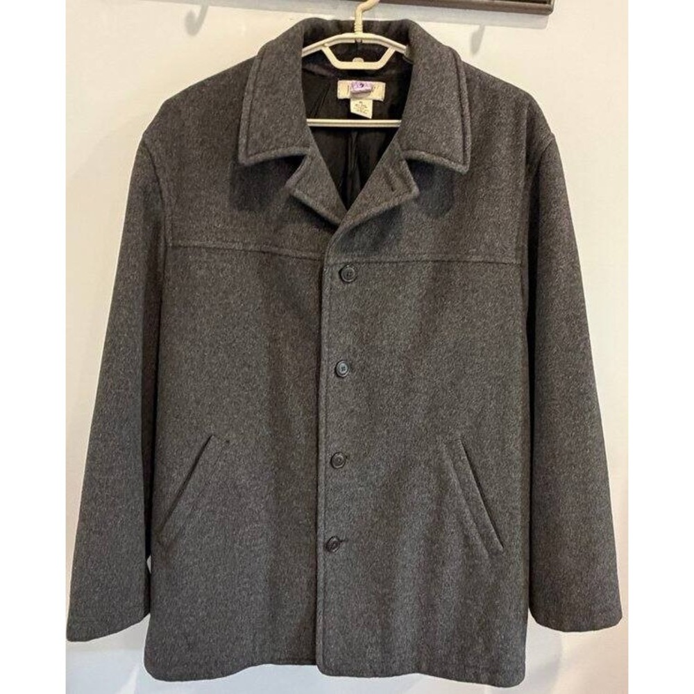 J Crew Wool Blend Grey Button Down Lined Topcoat Peacoat Jacket Mens Size‎ XL